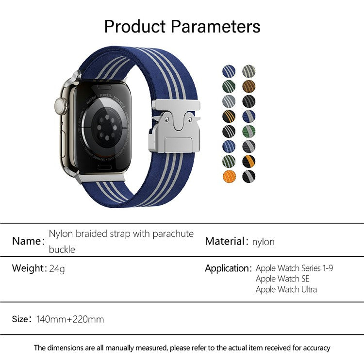KALEBOL Nylon Watch Band for Apple Watch Series 10 9 8 7 SE 6 5 4 3 2 1 42mm 41mm 40mm 38mm Parachute Buckle Strap - Green+White / Single Stripe