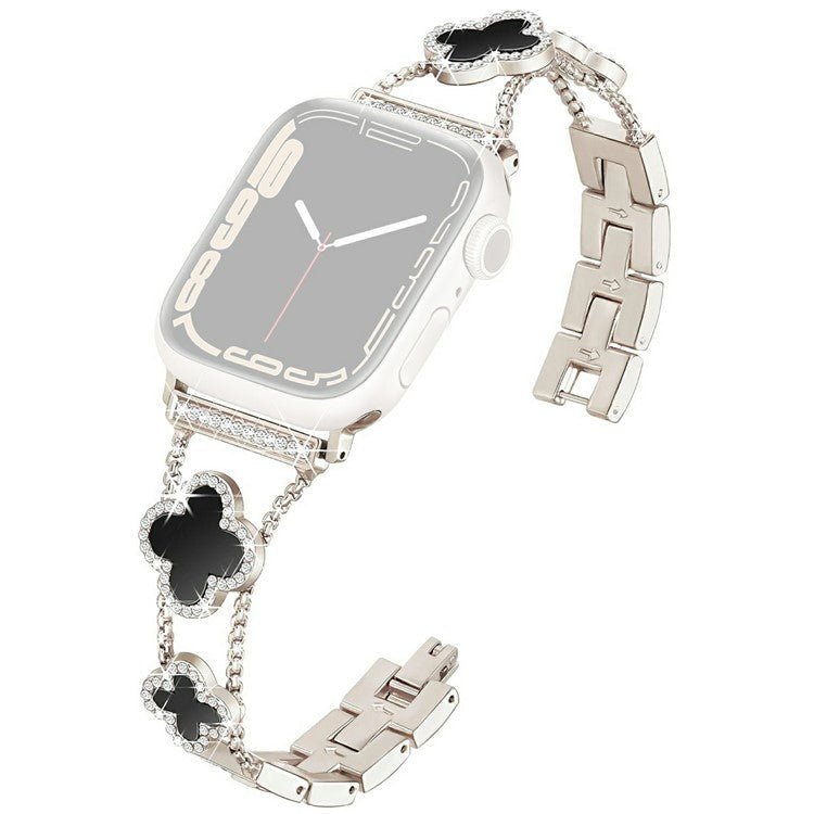 KALEBOL Metal Watch Band for Apple Watch Series 10 Ultra 9 8 7 SE 6 5 4 3 2 1 46mm 49mm 45mm 44mm 42mm Rhinestone Clover Zinc Alloy Strap - Starlight