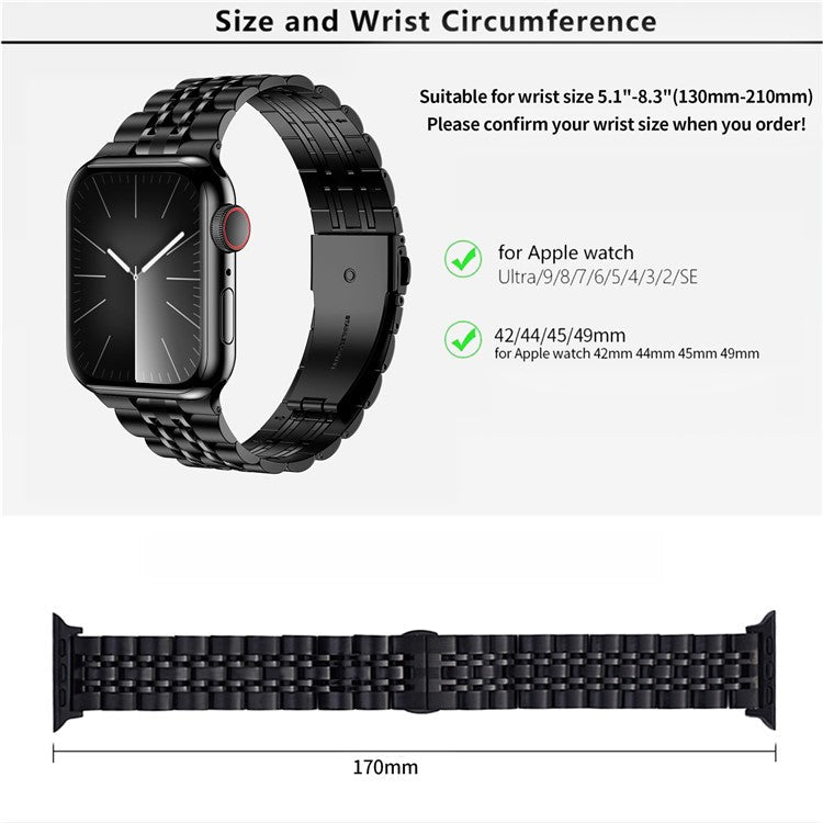 KALEBOL Stainless Steel Band for Apple Watch Series 10 Ultra 9 8 7 SE 6 5 4 3 2 1 46mm 49mm 45mm 44mm 42mm Butterfly Buckle Strap - Black+Gold