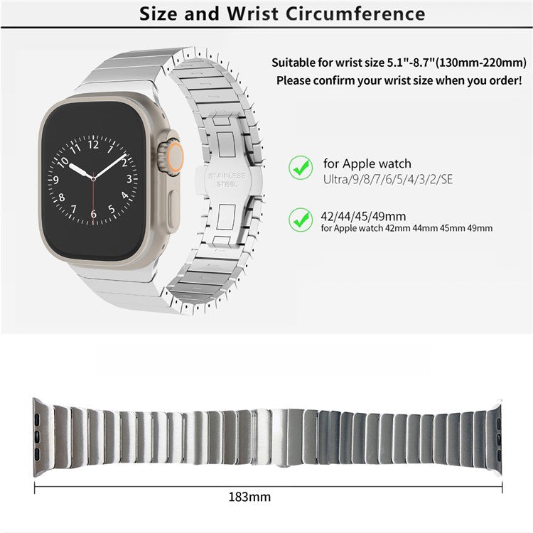 KALEBOL Stainless Steel Watch Band for Apple Watch Series 10 Ultra 9 8 7 SE 6 5 4 3 2 1 46mm 49mm 45mm 44mm 42mm Beaded Bamboo Link Strap - Black