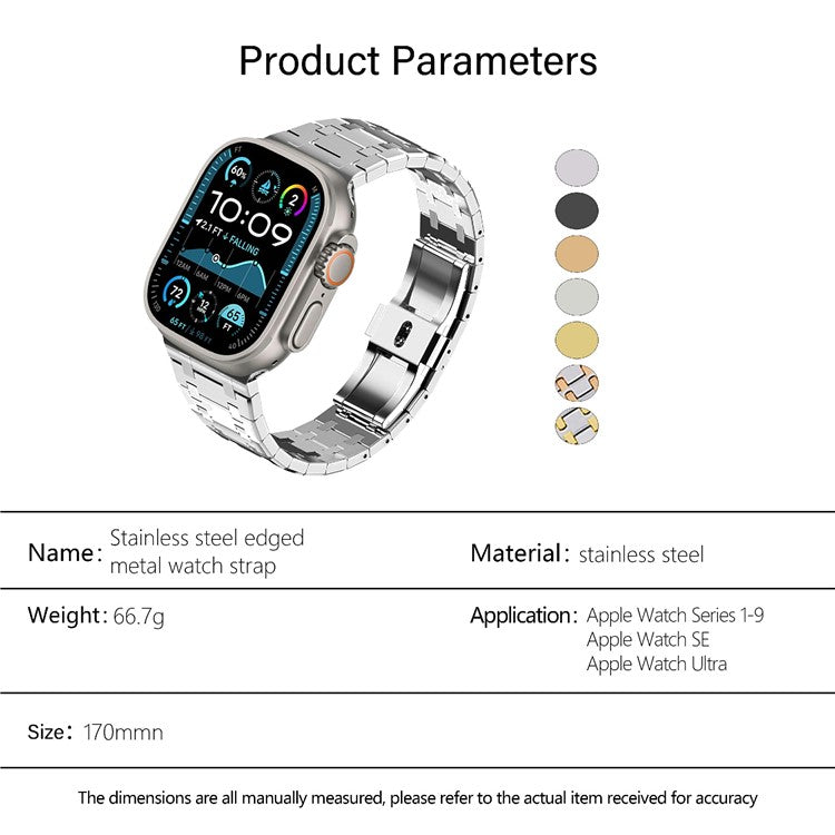 KALEBOL Stainless Steel Watch Band for Apple Watch Series 10 Ultra 9 8 7 SE 6 5 4 3 2 1 46mm 49mm 45mm 44mm 42mm Metal Wrist Strap - Black