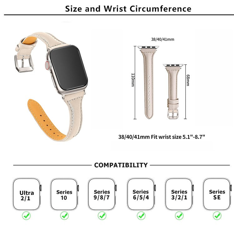 KALEBOL Genuine Cow Leather Band for Apple Watch Series 10 9 8 7 SE 6 5 4 3 2 1 42mm 41mm 40mm 38mm Women Watch Strap - Dark Brown