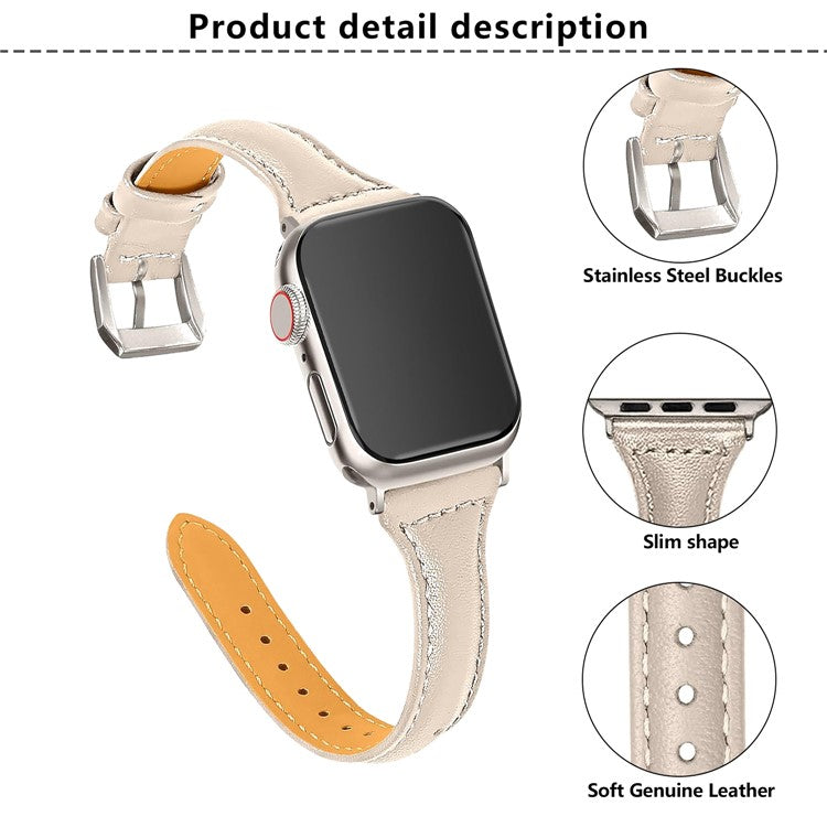 KALEBOL Genuine Cow Leather Band for Apple Watch Series 10 Ultra 9 8 7 SE 6 5 4 3 2 1 46mm 49mm 45mm 44mm 42mm Women Watch Strap - Apricot