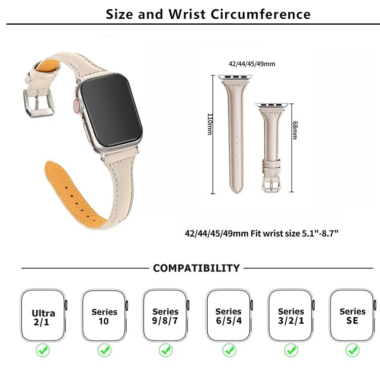 KALEBOL Genuine Cow Leather Band for Apple Watch Series 10 Ultra 9 8 7 SE 6 5 4 3 2 1 46mm 49mm 45mm 44mm 42mm Women Watch Strap - Apricot