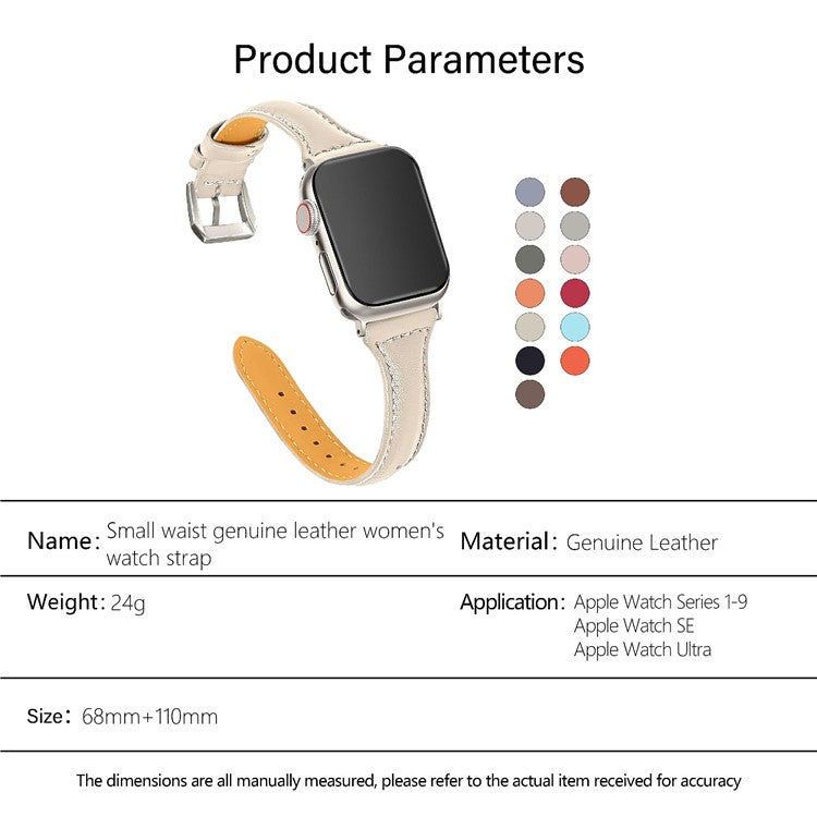 KALEBOL Genuine Cow Leather Band for Apple Watch Series 10 Ultra 9 8 7 SE 6 5 4 3 2 1 46mm 49mm 45mm 44mm 42mm Women Watch Strap - Apricot
