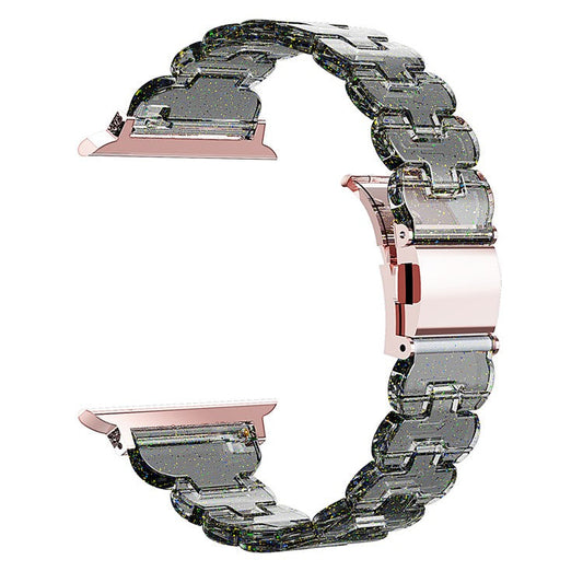 Watch Band for Apple Watch Series 10 9 8 7 SE 6 5 4 3 2 1 42mm 41mm 40mm 38mm Electroplated PC Glitter Sparkle Strap - Transparent Black Glitter
