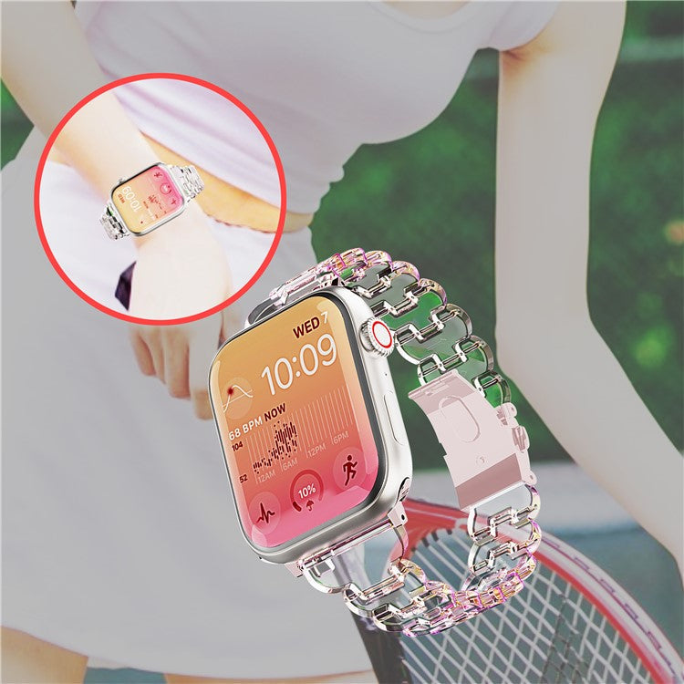 Watch Band for Apple Watch Series 10 9 8 7 SE 6 5 4 3 2 1 42mm 41mm 40mm 38mm Electroplated PC Glitter Sparkle Strap - Transparent Black Glitter