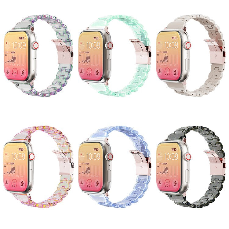 Watch Band for Apple Watch Series 10 9 8 7 SE 6 5 4 3 2 1 42mm 41mm 40mm 38mm Electroplated PC Glitter Sparkle Strap - Transparent Black Glitter