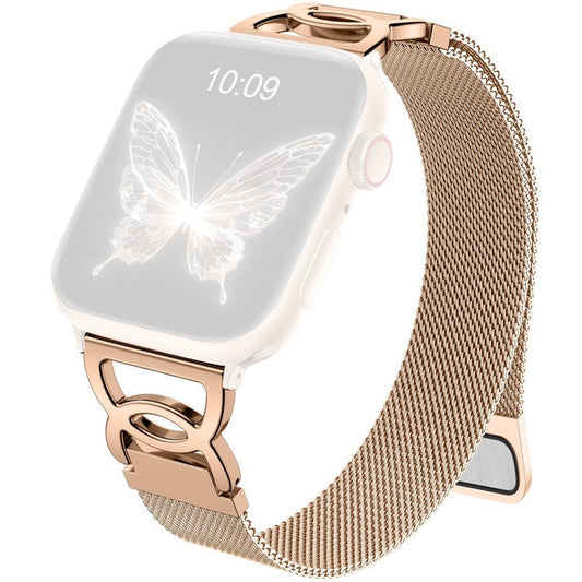 Watch Band For Apple Watch Series 10 9 8 7 SE 6 5 4 3 2 1 42mm 41mm 40mm 38mm Milanese Loop Magnetic Clasp Stainless Steel Metal Strap - Rose Gold