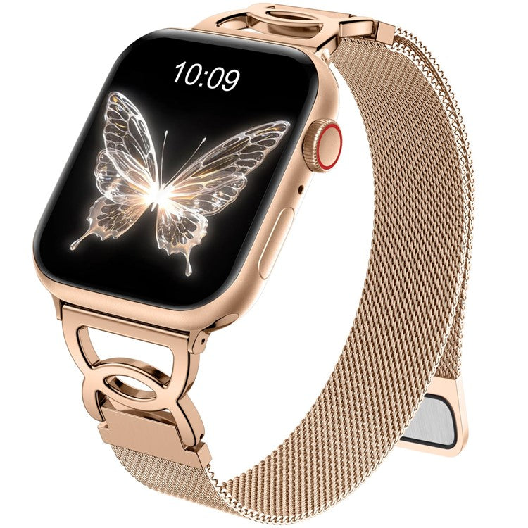 Watch Band For Apple Watch Series 10 9 8 7 SE 6 5 4 3 2 1 42mm 41mm 40mm 38mm Milanese Loop Magnetic Clasp Stainless Steel Metal Strap - Rose Gold