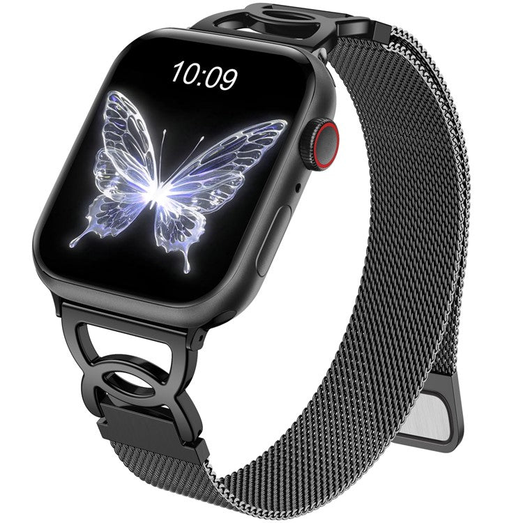 Watch Band For Apple Watch Series 10 Ultra 9 8 7 SE 6 5 4 3 2 1 46mm 49mm 45mm 44mm 42mm Magnetic Clasp Stainless Steel Strip - Black