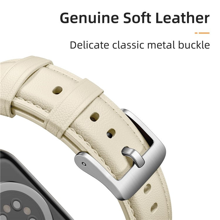 Leather Band For Apple Watch Series 10 Ultra 9 8 7 SE 6 5 4 3 2 1 46mm 49mm 45mm 44mm 42mm Pointed Tail Strap Silver Buckle - Apricot
