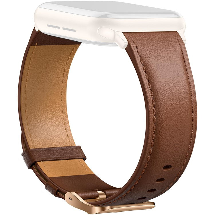 Leather Band For Apple Watch Series 10 9 8 7 SE 6 5 4 3 2 1 42mm 41mm 40mm 38mm Pointed Tail Strap Electroplated Buckle - Brown  /  Rose Gold