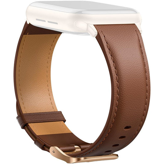 Leather Band For Apple Watch Series 10 9 8 7 SE 6 5 4 3 2 1 42mm 41mm 40mm 38mm Pointed Tail Strap Electroplated Buckle - Brown  /  Rose Gold