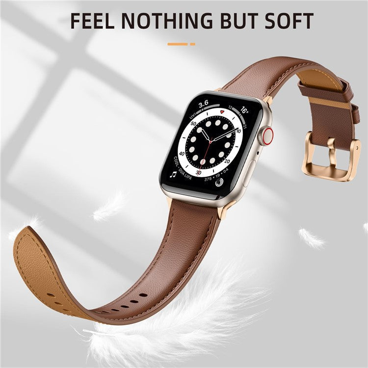 Leather Band For Apple Watch Series 10 9 8 7 SE 6 5 4 3 2 1 42mm 41mm 40mm 38mm Pointed Tail Strap Electroplated Buckle - Brown  /  Rose Gold