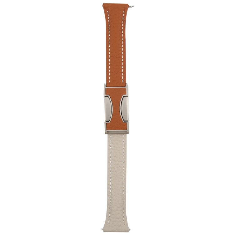 22mm Genuine Cow Leather Strap for Huawei Watch GT 5 Pro 46mm / GT 5 46mm / GT 4 46mm Litchi Texture Magnetic Buckle Watch Band - Brown+Light Grey