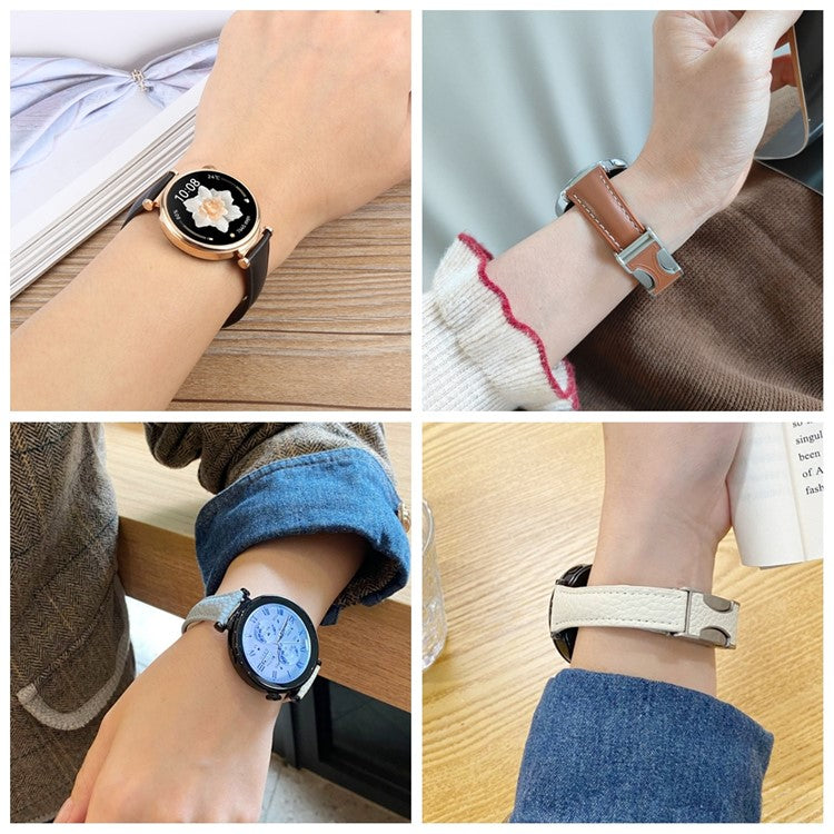 22mm Genuine Cow Leather Strap for Huawei Watch GT 5 Pro 46mm / GT 5 46mm / GT 4 46mm Litchi Texture Magnetic Buckle Watch Band - Brown+Light Grey