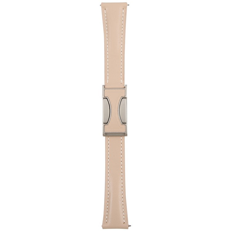 22mm Genuine Cow Leather Strap for Huawei Watch GT 5 Pro 46mm / GT 5 46mm / GT 4 46mm Flat Texture Magnetic Buckle Watch Band - Apricot