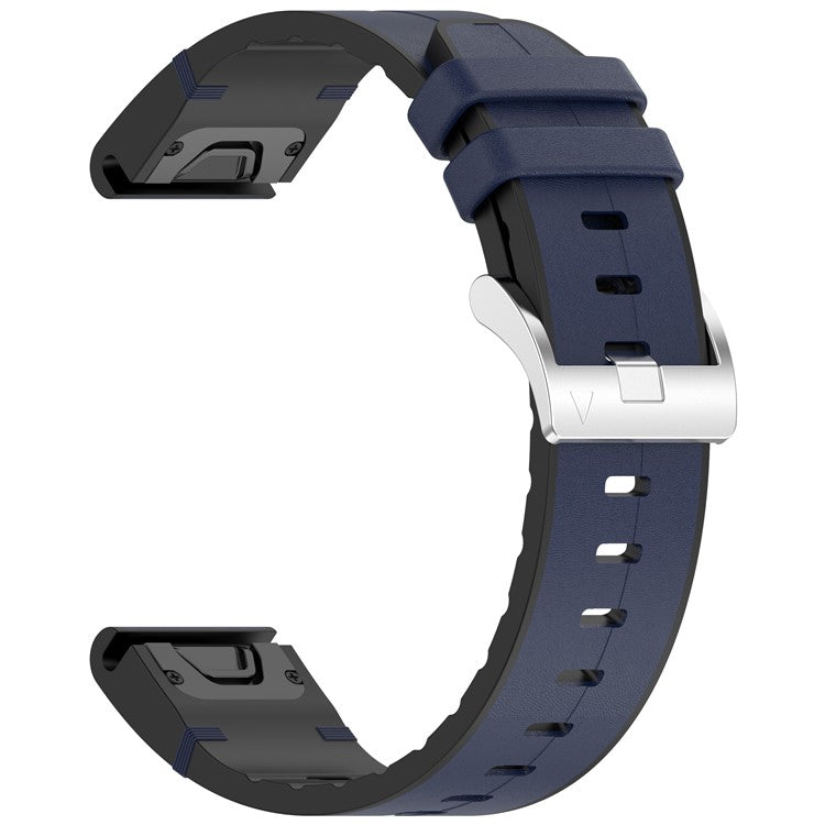 26mm Watch Band For Garmin Enduro 3 / Fenix 8 51mm / Instinct 2X Leather Coated Silicone Adjustable Length Strap - Dark Blue