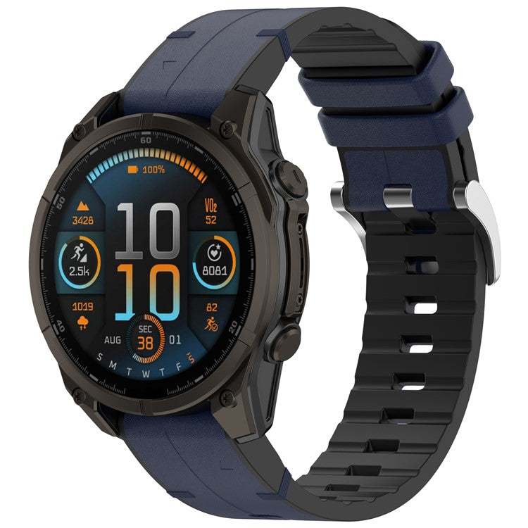26mm Watch Band For Garmin Enduro 3 / Fenix 8 51mm / Instinct 2X Leather Coated Silicone Adjustable Length Strap - Dark Blue