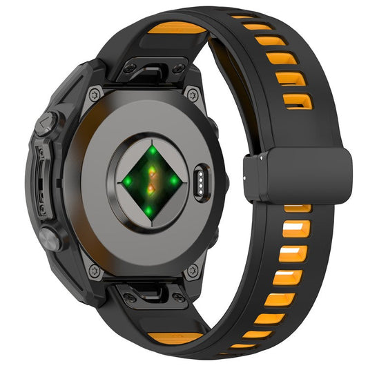20mm Watch Band For Garmin Fenix 8 43mm / Descent MK3i / Fenix 7S Breathable Silicone Strap with Magnetic Folding Clasp - Black+Orange