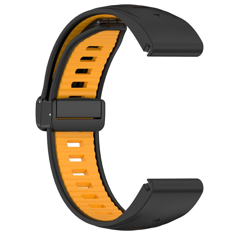 20mm Watch Band For Garmin Fenix 8 43mm / Descent MK3i / Fenix 7S Breathable Silicone Strap with Magnetic Folding Clasp - Black+Orange