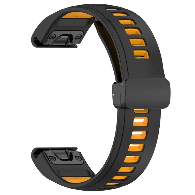 20mm Watch Band For Garmin Fenix 8 43mm / Descent MK3i / Fenix 7S Breathable Silicone Strap with Magnetic Folding Clasp - Black+Orange