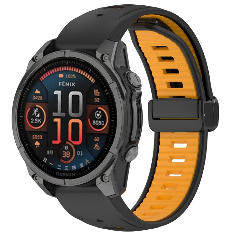 20mm Watch Band For Garmin Fenix 8 43mm / Descent MK3i / Fenix 7S Breathable Silicone Strap with Magnetic Folding Clasp - Black+Orange