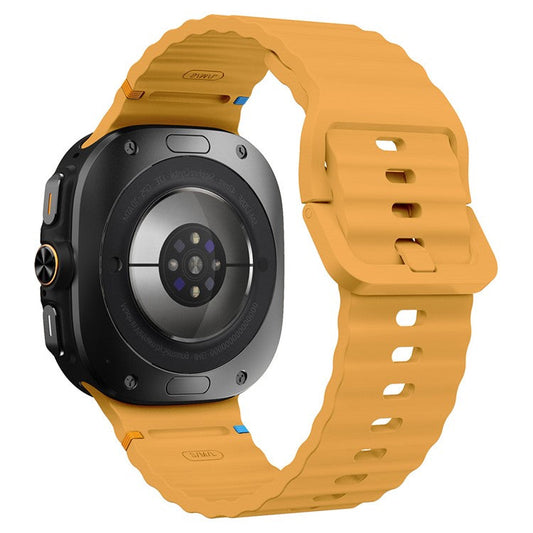 For Samsung Galaxy Watch Ultra 47mm Silicone Watch Strap Wave Stitching Wrist Band - Yellow