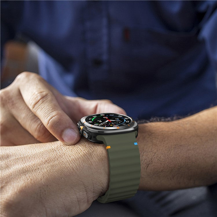 For Samsung Galaxy Watch Ultra 47mm Silicone Watch Strap Wave Stitching Wrist Band - Army Green