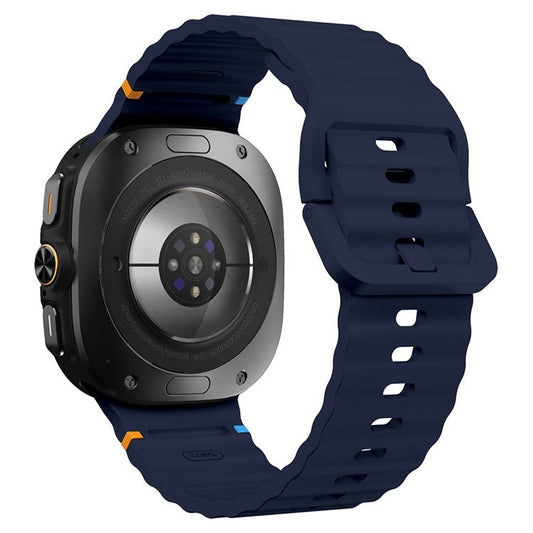 For Samsung Galaxy Watch Ultra 47mm Silicone Watch Strap Wave Stitching Wrist Band - Midnight Blue