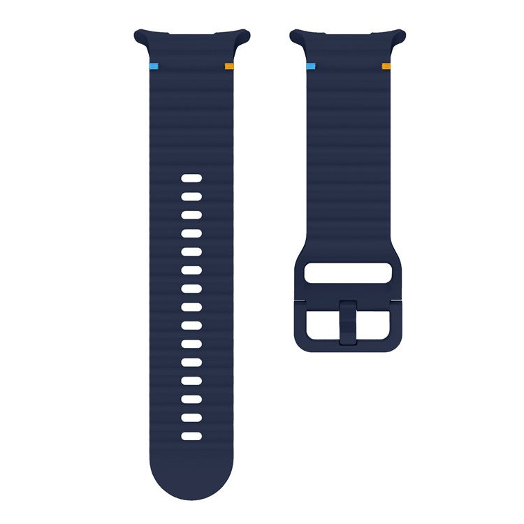For Samsung Galaxy Watch Ultra 47mm Silicone Watch Strap Wave Stitching Wrist Band - Midnight Blue
