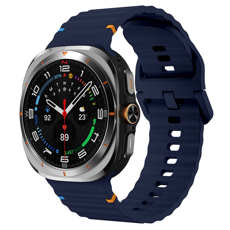 For Samsung Galaxy Watch Ultra 47mm Silicone Watch Strap Wave Stitching Wrist Band - Midnight Blue