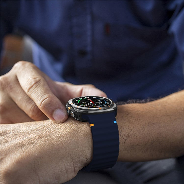 For Samsung Galaxy Watch Ultra 47mm Silicone Watch Strap Wave Stitching Wrist Band - Midnight Blue