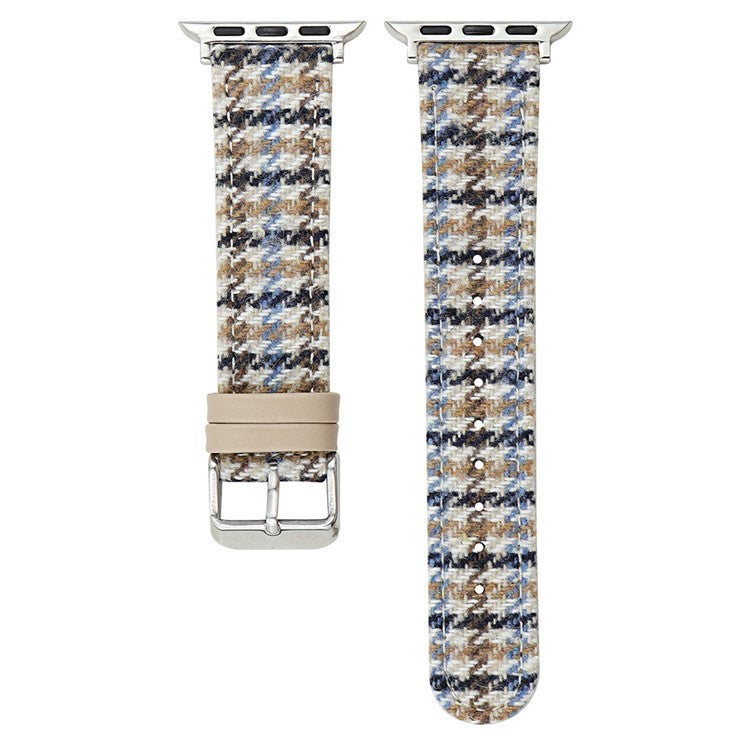 Watch Band For Apple Watch Series 10 9 8 7 SE 6 5 4 3 2 1 42mm 41mm 40mm 38mm Vintage Wool + Leather Strap Bracelet - Light Brown + Blue