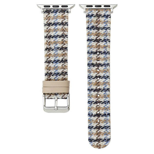 Watch Band For Apple Watch Series 10 9 8 7 SE 6 5 4 3 2 1 42mm 41mm 40mm 38mm Vintage Wool + Leather Strap Bracelet - Light Brown + Blue