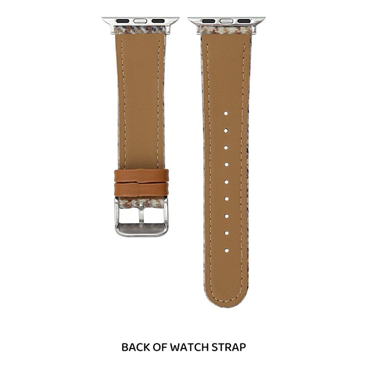 Watch Band For Apple Watch Series 10 Ultra 9 8 7 SE 6 5 4 3 2 1 46mm 49mm 45mm 44mm 42mm Vintage Wool + Leather Strap - Vertical Stripe + Black