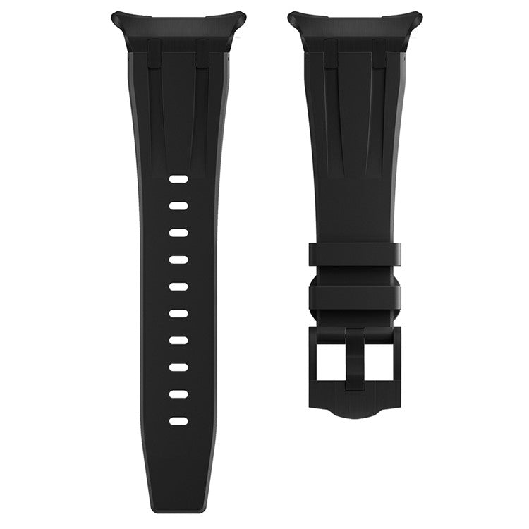 For Samsung Galaxy Watch Ultra 47mm Silicone Watch Band Adjustable Strap with Black Buckle - Black + Black