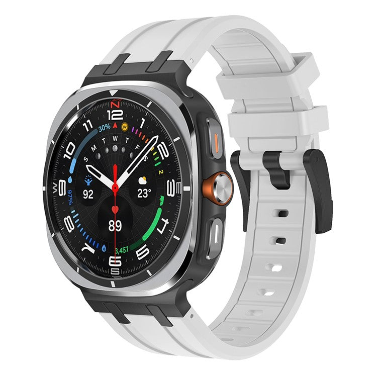 For Samsung Galaxy Watch Ultra 47mm Silicone Watch Band Adjustable Strap with Black Buckle - Black + White