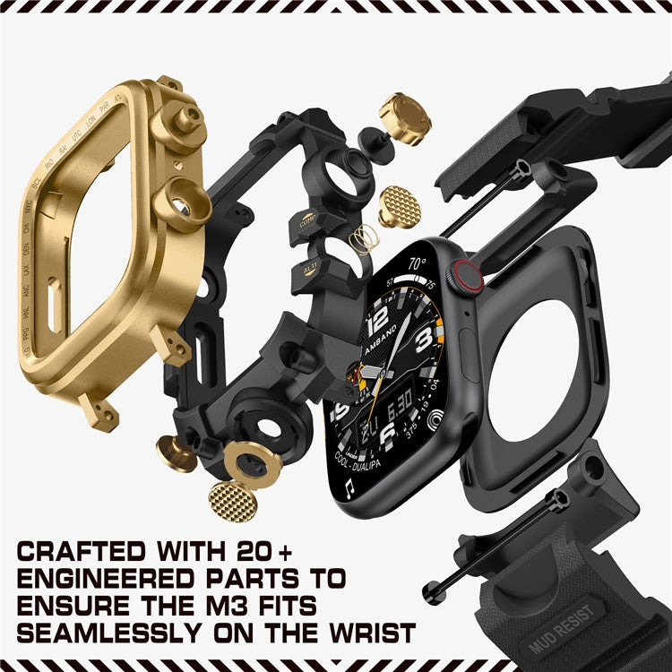 AMBAND Watch Band for Apple Watch Series 9 / 8 / 7 45mm Bump Proof TPU Strap with Integrated Watch Case - Black  /  Gold