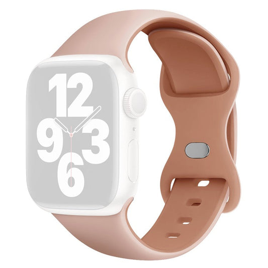 KALEBOL Silicone Watch Strap for Apple Watch Series 10 9 8 7 SE 6 5 4 3 2 1 42mm 41mm 40mm 38mm Butterfly Buckle Band - Pink + Rose Grey