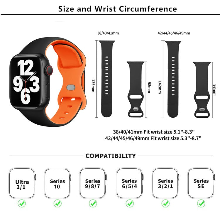 KALEBOL Silicone Watch Strap for Apple Watch Series 10 9 8 7 SE 6 5 4 3 2 1 42mm 41mm 40mm 38mm Butterfly Buckle Band - Pink + Rose Grey
