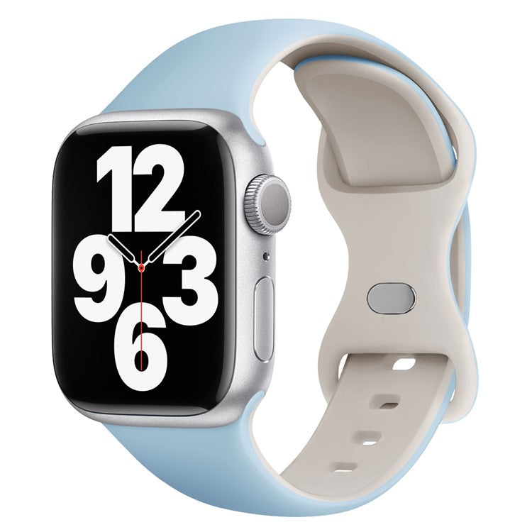KALEBOL Silicone Watch Strap for Apple Watch Series 10 9 8 7 SE 6 5 4 3 2 1 42mm 41mm 40mm 38mm Butterfly Buckle Band - Sky Blue + Starlight