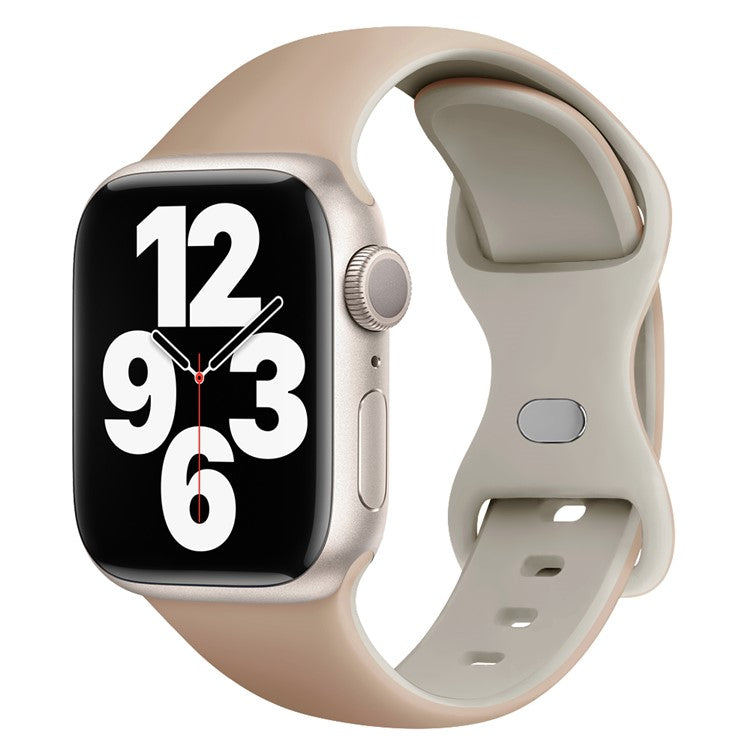 KALEBOL Silicone Strap for Apple Watch Series 10 Ultra 9 8 7 SE 6 5 4 3 2 1 46mm 49mm 45mm 44mm 42mm Butterfly Buckle Band - Milk Tea + Rock White