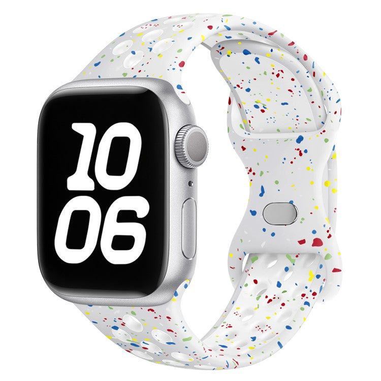 KALEBOL Color Dots Silicone Strap for Apple Watch Series 10 9 8 7 SE 6 5 4 3 2 1 42mm 41mm 40mm 38mm Butterfly Buckle Band - White