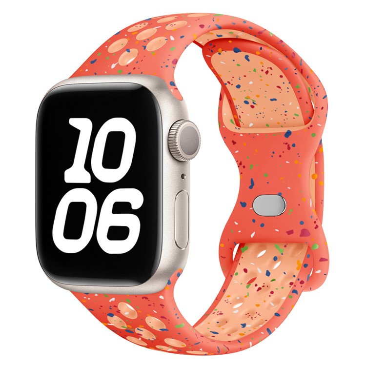 KALEBOL Color Dots Silicone Strap for Apple Watch Series 10 9 8 7 SE 6 5 4 3 2 1 42mm 41mm 40mm 38mm Butterfly Buckle Band - Orange