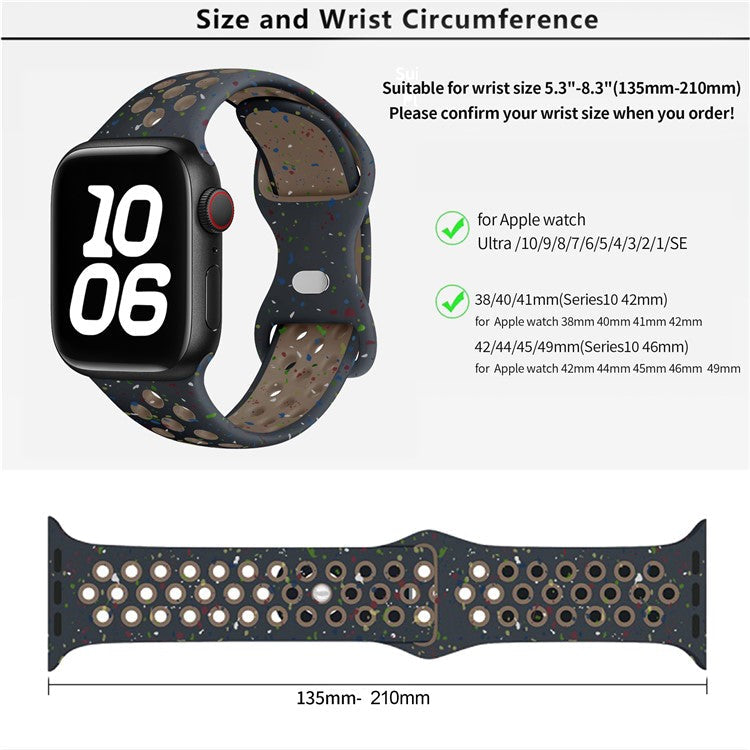 KALEBOL Color Dots Silicone Strap for Apple Watch Series 10 9 8 7 SE 6 5 4 3 2 1 42mm 41mm 40mm 38mm Butterfly Buckle Band - Midnight Blue