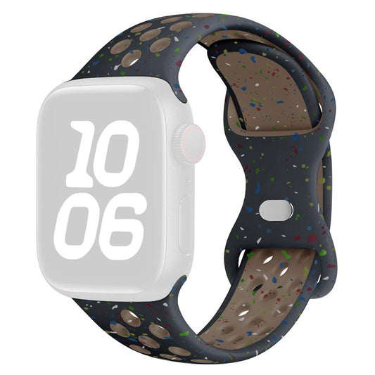 KALEBOL Color Dots Silicone Strap for Apple Watch Series 10 Ultra 9 8 7 SE 6 5 4 3 2 1 46mm 49mm 45mm 44mm 42mm Butterfly Buckle Band - Black