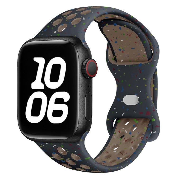 KALEBOL Color Dots Silicone Strap for Apple Watch Series 10 Ultra 9 8 7 SE 6 5 4 3 2 1 46mm 49mm 45mm 44mm 42mm Butterfly Buckle Band - Black