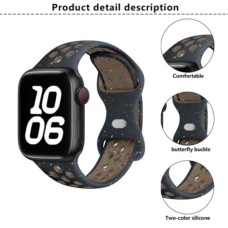KALEBOL Color Dots Silicone Strap for Apple Watch Series 10 Ultra 9 8 7 SE 6 5 4 3 2 1 46mm 49mm 45mm 44mm 42mm Butterfly Buckle Band - Black